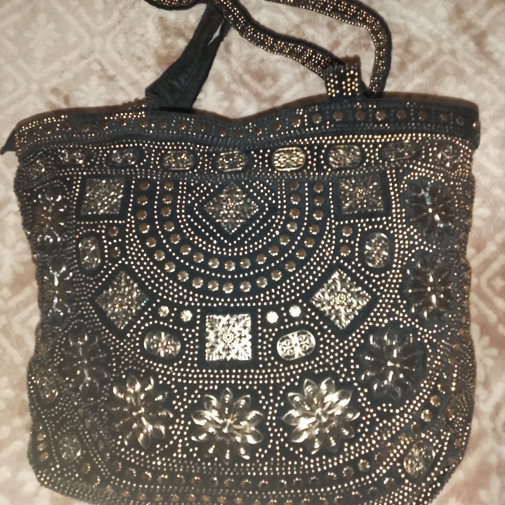 Embellished Black and Gold Tote Bag